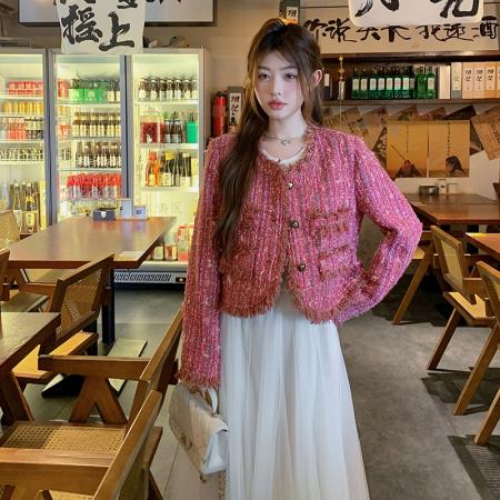 FA52099# 定制重工粗花呢短外套小香风轻奢系列  服裝批發女裝批發服飾貨源