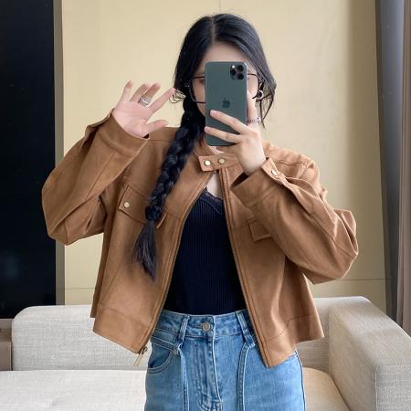 FA52100# 烟汀傍晚小个子鹿皮绒外套女秋季宽松短款夹克上衣  服裝批發女裝批發服飾貨源