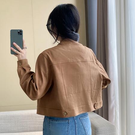 FA52100# 烟汀傍晚小个子鹿皮绒外套女秋季宽松短款夹克上衣  服裝批發女裝批發服飾貨源