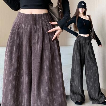FA52107# 简约气质日常通勤高品质条纹阔腿西裤女装秋季高腰显瘦时尚长裤  服裝批發女裝批發服飾貨源