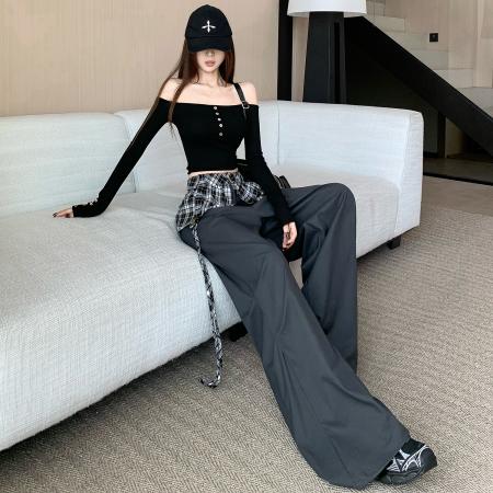 FA52109# 黑色阔腿裤女超火秋装新款bf慵懒风工装裤高个子潮学生休闲裤  服裝批發女裝批發服飾貨源
