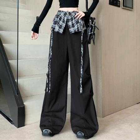FA52109# 黑色阔腿裤女超火秋装新款bf慵懒风工装裤高个子潮学生休闲裤  服裝批發女裝批發服飾貨源