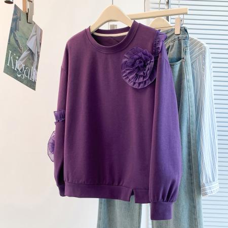 FA52112# 秋冬新款洋气减龄设计感重工花边个性潮流T恤气质百搭卫衣女  服裝批發女裝批發服飾貨源