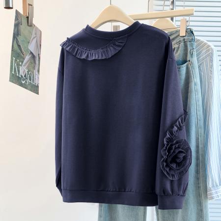 FA52112# 秋冬新款洋气减龄设计感重工花边个性潮流T恤气质百搭卫衣女  服裝批發女裝批發服飾貨源