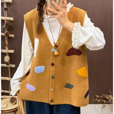 FA52113# 小众百搭上衣减龄甜美慵懒叠穿马甲宽松百搭针织毛衣背心复古开衫  服裝批發女裝批發服飾貨源