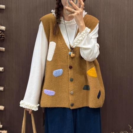 FA52113# 小众百搭上衣减龄甜美慵懒叠穿马甲宽松百搭针织毛衣背心复古开衫  服裝批發女裝批發服飾貨源