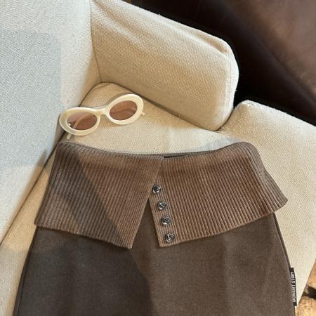 FA52115# 假两件针织拼接毛呢半身裙女高腰修身显瘦防走光短裙  服裝批發女裝批發服飾貨源