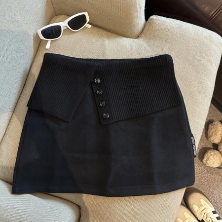 FA52115# 假两件针织拼接毛呢半身裙女高腰修身显瘦防走光短裙  服裝批發女裝批發服飾貨源