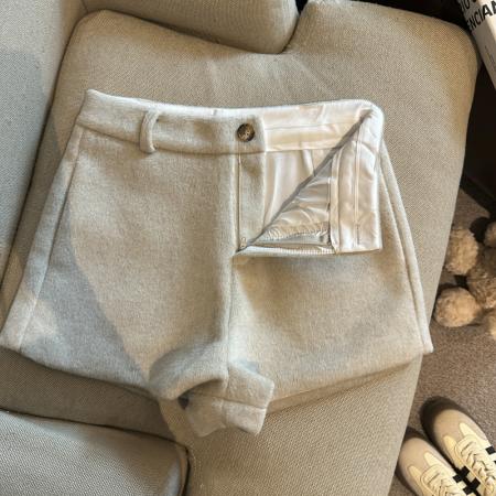 FA52117# 时尚百搭高腰显瘦毛呢阔腿裤短裤女秋冬新款配腰带小马挂件  服裝批發女裝批發服飾貨源