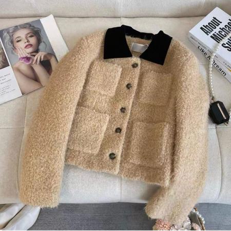 FA52119# 内里加厚网红小香风外套小香内胆秋冬新款法式加厚撞色翻领外套  服裝批發女裝批發服飾貨源