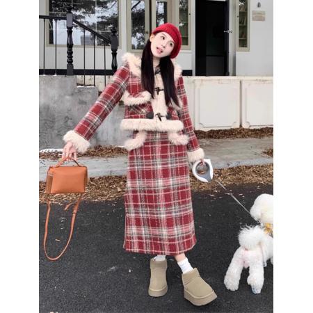 FA52120# 深冬装搭配一整套高级感圣诞格纹外套半身裙套装洋气显瘦两件套女  服裝批發女裝批發服飾貨源