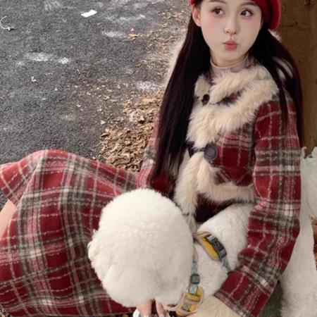 FA52120# 深冬装搭配一整套高级感圣诞格纹外套半身裙套装洋气显瘦两件套女  服裝批發女裝批發服飾貨源