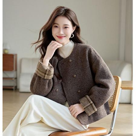 FA52121# 内里加厚圈圈毛呢外套秋冬新款韩版女装时尚气质小个子百搭上衣  服裝批發女裝批發服飾貨源
