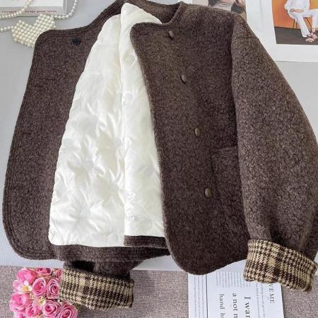 FA52121# 内里加厚圈圈毛呢外套秋冬新款韩版女装时尚气质小个子百搭上衣  服裝批發女裝批發服飾貨源