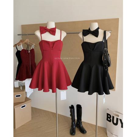 呛口小辣椒法式无袖甜辣风吊带红色女款连衣裙  服裝批發女裝批發服飾貨源