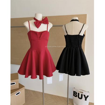 呛口小辣椒法式无袖甜辣风吊带红色女款连衣裙  服裝批發女裝批發服飾貨源