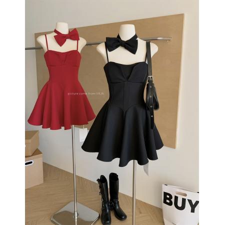 呛口小辣椒法式无袖甜辣风吊带红色女款连衣裙  服裝批發女裝批發服飾貨源