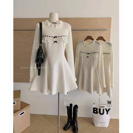 FA52131# 雪绒香榭/千金感小香风蕾丝花边精致年会连衣裙  服裝批發女裝批發服飾貨源