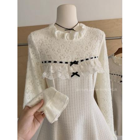 FA52131# 雪绒香榭/千金感小香风蕾丝花边精致年会连衣裙  服裝批發女裝批發服飾貨源