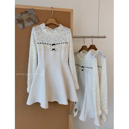 FA52131# 雪绒香榭/千金感小香风蕾丝花边精致年会连衣裙  服裝批發女裝批發服飾貨源