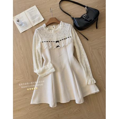 FA52131# 雪绒香榭/千金感小香风蕾丝花边精致年会连衣裙  服裝批發女裝批發服飾貨源