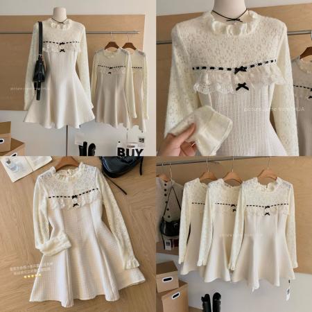 FA52131# 雪绒香榭/千金感小香风蕾丝花边精致年会连衣裙  服裝批發女裝批發服飾貨源