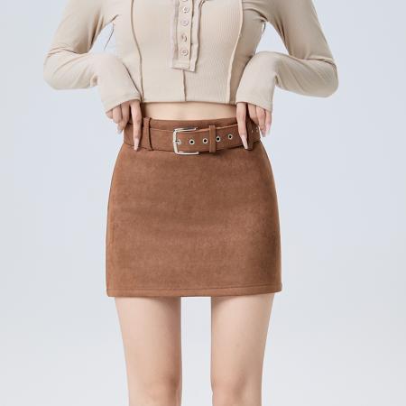 FA52142# 复古辣妹鹿皮绒包臀短裙女秋冬高腰显瘦百搭防走光A字半身裙  服裝批發女裝批發服飾貨源