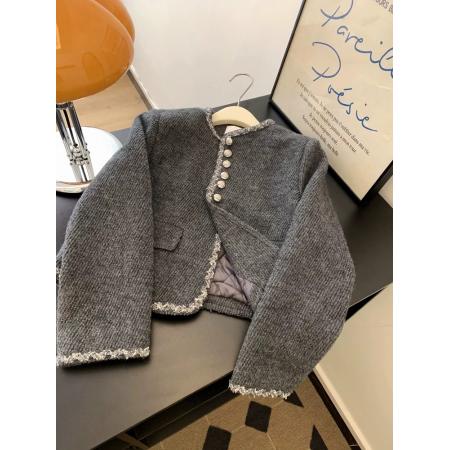 FA52144# 灰色夹棉法式正肩名媛气质短款小香风外套女士小个子高级感轻熟风  服裝批發女裝批發服飾貨源