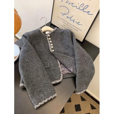 FA52144# 灰色夹棉法式正肩名媛气质短款小香风外套女士小个子高级感轻熟风  服裝批發女裝批發服飾貨源