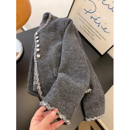 FA52144# 灰色夹棉法式正肩名媛气质短款小香风外套女士小个子高级感轻熟风  服裝批發女裝批發服飾貨源