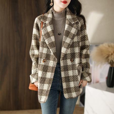 FA52146# 新款时尚韩版气质百搭复古格纹温柔淑女减龄女式粗花呢外套女  服裝批發女裝批發服飾貨源
