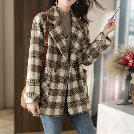 FA52146# 新款时尚韩版气质百搭复古格纹温柔淑女减龄女式粗花呢外套女  服裝批發女裝批發服飾貨源