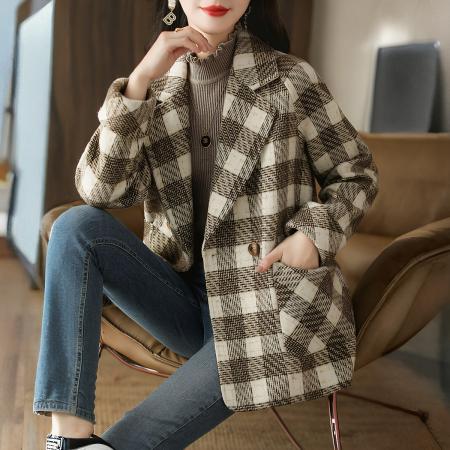 FA52146# 新款时尚韩版气质百搭复古格纹温柔淑女减龄女式粗花呢外套女  服裝批發女裝批發服飾貨源