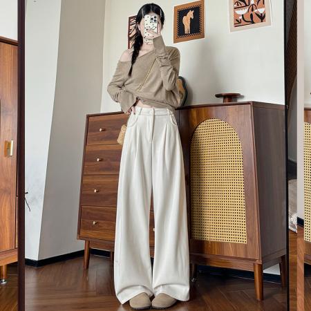 FA52153# 秋冬显瘦高腰简单款窄版裤灯芯绒韩版咖色长裤休闲裤女  服裝批發女裝批發服飾貨源