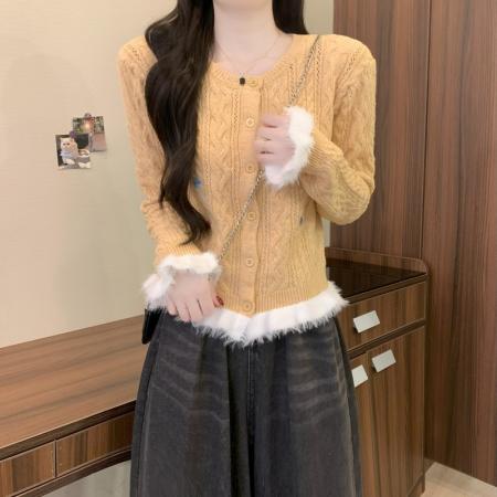 FA52160# 冬季新款韩版温柔撞色木耳边多巴胺时尚气质刺绣针织毛衣  服裝批發女裝批發服飾貨源