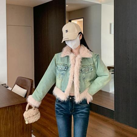 复古羊羔毛牛仔外套女冬季新款短...