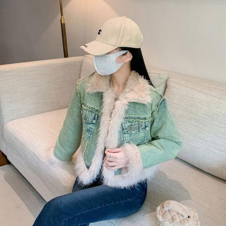 复古羊羔毛牛仔外套女冬季新款短款皮毛一体毛毛绒大衣  服裝批發女裝批發服飾貨源