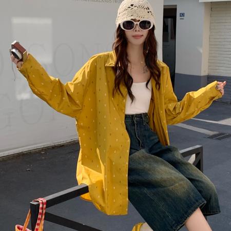 FA52163# 韩版春季船锚印花衬衫设计感简约休闲宽松长袖上衣衬衣时尚外套女  服裝批發女裝批發服飾貨源