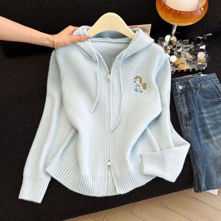 FA52164# 韩系连帽针织毛衣女秋冬加厚保暖宽松版拉链开衫上衣外套女潮  服裝批發女裝批發服飾貨源