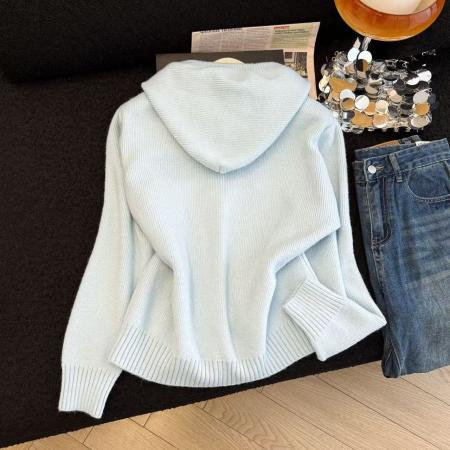 FA52164# 韩系连帽针织毛衣女秋冬加厚保暖宽松版拉链开衫上衣外套女潮  服裝批發女裝批發服飾貨源