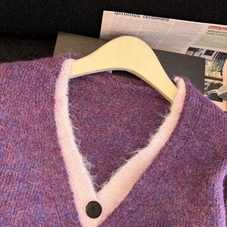 FA52165# 可露丽少女/玩转穿搭假两件撞色羊毛混纺针织开衫chic上衣潮  服裝批發女裝批發服飾貨源