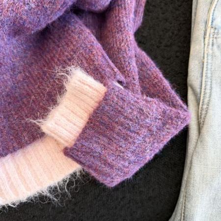 FA52165# 可露丽少女/玩转穿搭假两件撞色羊毛混纺针织开衫chic上衣潮  服裝批發女裝批發服飾貨源