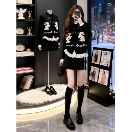 FA52166# 韩系慵懒风软糯毛衣外套女秋冬新款显瘦针织开衫上衣短裙套装  服裝批發女裝批發服飾貨源