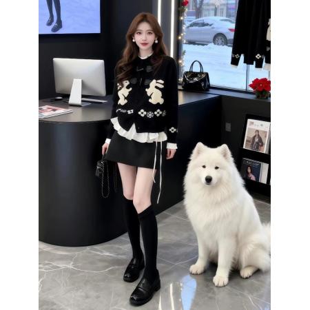 FA52166# 韩系慵懒风软糯毛衣外套女秋冬新款显瘦针织开衫上衣短裙套装  服裝批發女裝批發服飾貨源