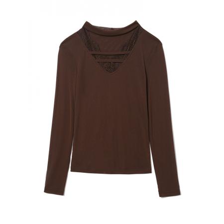 FA52175# 新款洋气百搭V领蕾丝拼接纯色长袖网纱打底衫女  服裝批發女裝批發服飾貨源