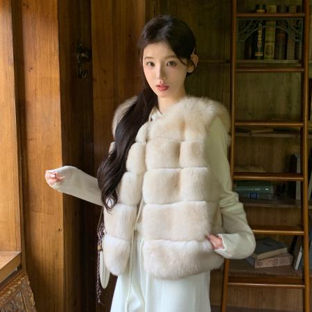 FA52176# 冬季韩版新款年轻版进口沙金狐狸毛皮草马甲女环保毛毛马甲外套  服裝批發女裝批發服飾貨源