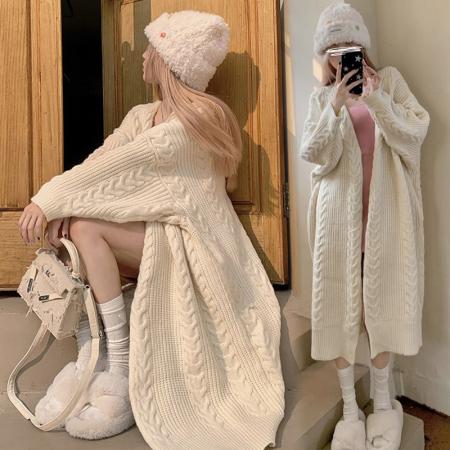 小众灰色麻花针织开衫女秋冬季新...