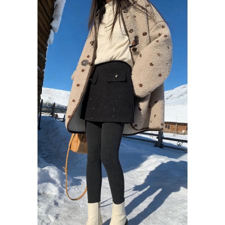 灰色品质细闪亮钻点缀毛呢半身裙秋冬高腰A字包臀呢子短裙  服裝批發女裝批發服飾貨源