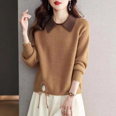 FA52192# 时尚娃娃领撞色毛衣女士短款秋冬新款设计感内搭针织打底衫厚  服裝批發女裝批發服飾貨源