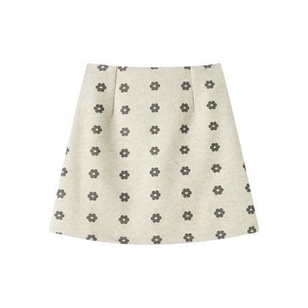 加厚毛呢半身裙女学院秋冬小花呢子高腰垂感甜美显瘦a字包臀短裙  服裝批發女裝批發服飾貨源